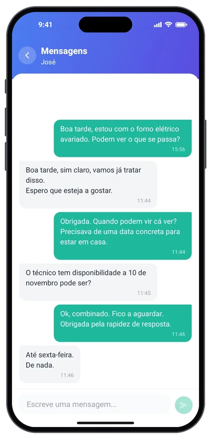 Ecrã de chat da app Habitando